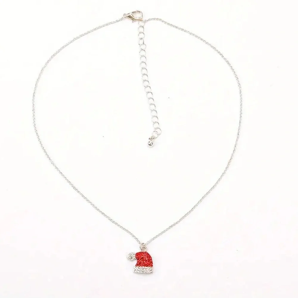 Christmas Necklace and Earrings Set Santa Hat - Rhinestones - NEW